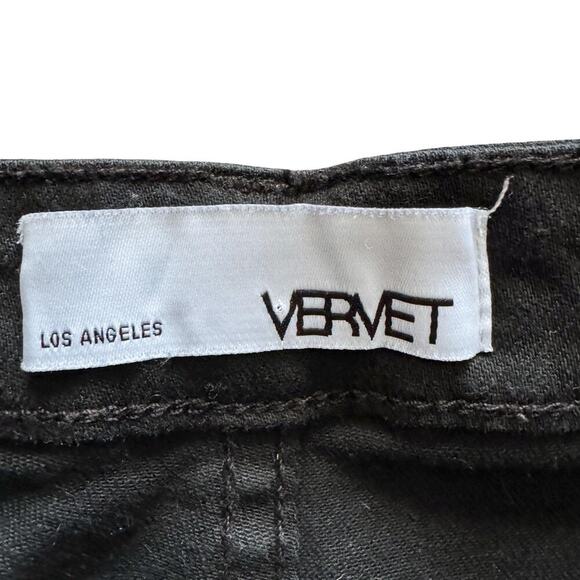 Vervet Denim Skirt Womens Large Black Distressed Button Fly Frayed Hem Jean Mini - Picture 3 of 12